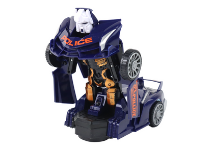 Carro polícia robot transformável azul-marinho 2 em 1
