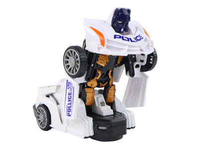 Carro polícia robot transformável branco 2 em 1