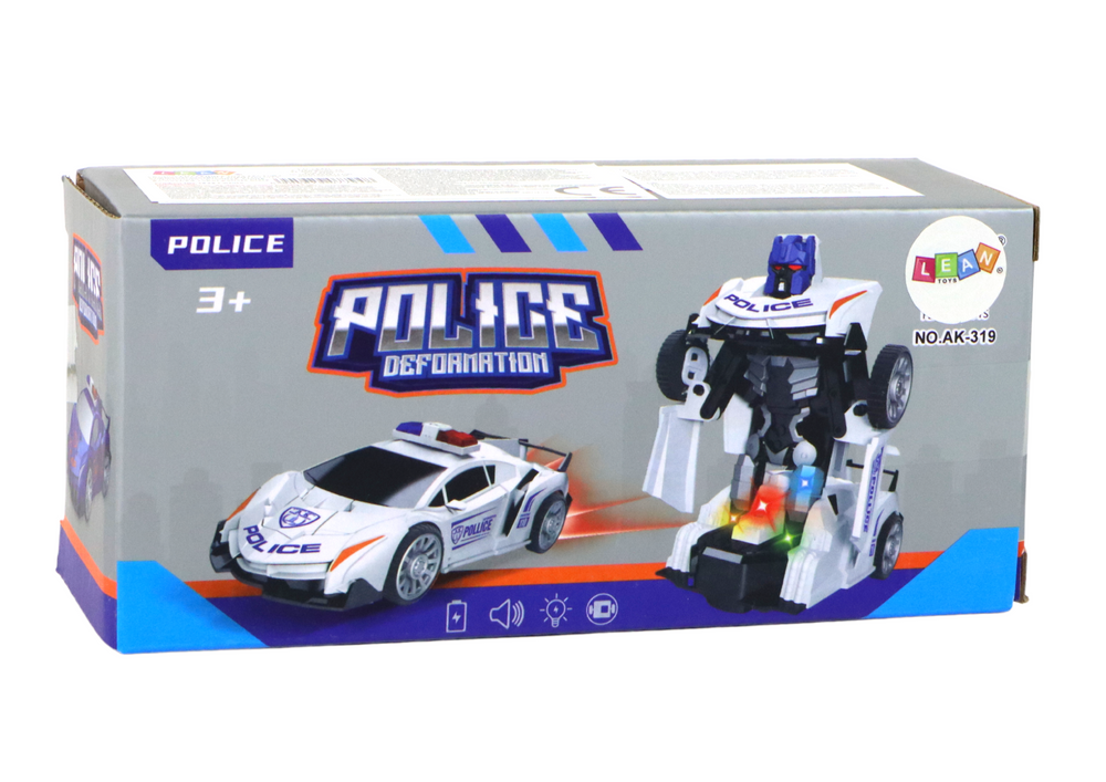 Carro polícia robot transformável branco 2 em 1