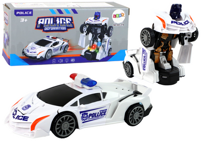 Carro polícia robot transformável branco 2 em 1