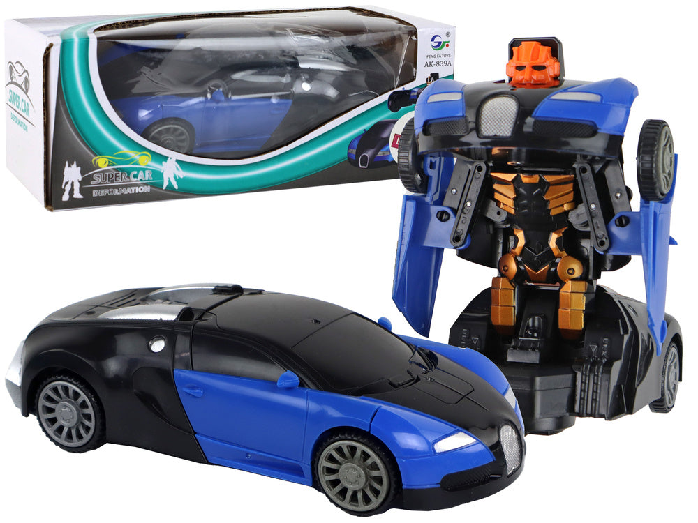 Carro robot transformável Bugatti azul 2 em 1 com luz
