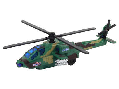Helicóptero militar em alumínio com luz e som (1 unidade, sortido)