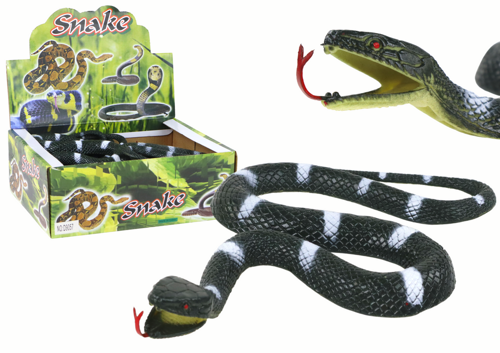 Cobra de borracha preta com riscas brancas (1 unidade)