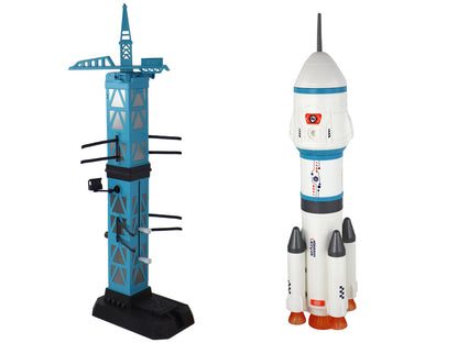 Lançador missão espacial com astronautas e foguetão, 15 peças
