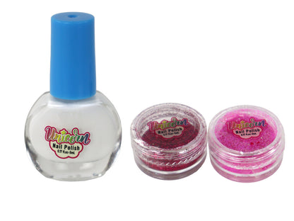 Conjunto de unhas com glitter solto e stencils