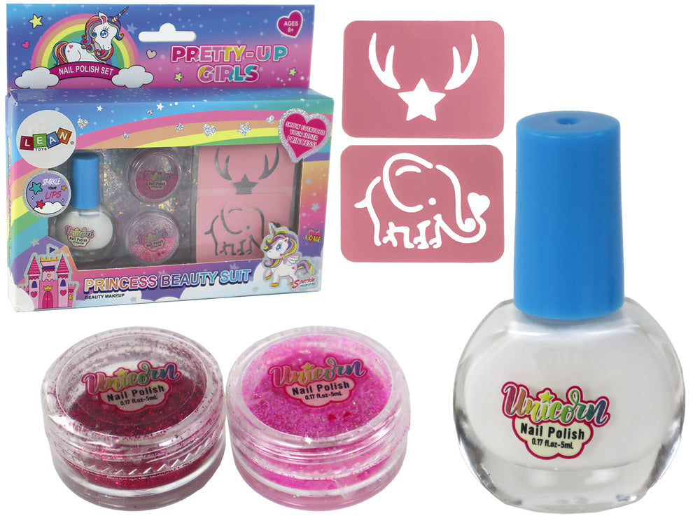 Conjunto de unhas com glitter solto e stencils