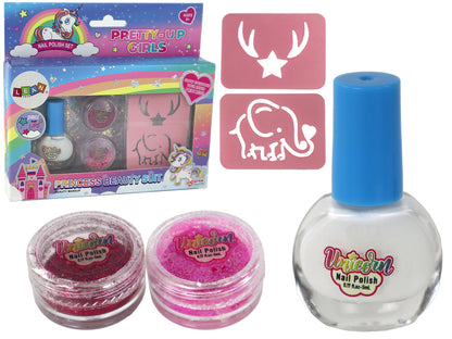Conjunto de unhas com glitter solto e stencils
