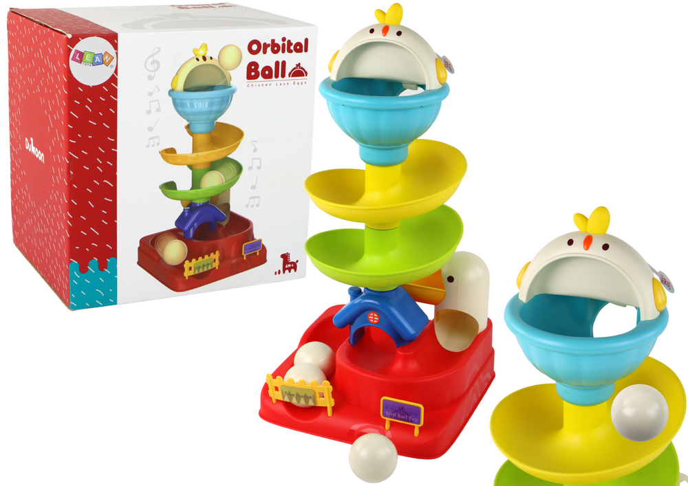 Brinquedo sensorial ovo com galinha e rampa de bolas