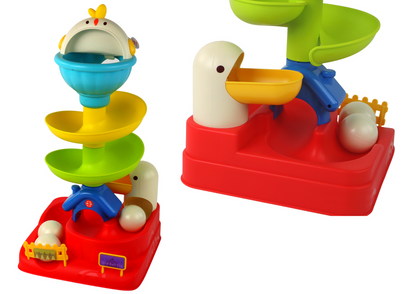 Brinquedo sensorial ovo com galinha e rampa de bolas