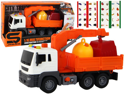 Camião do lixo com grua de fricção laranja 1:16