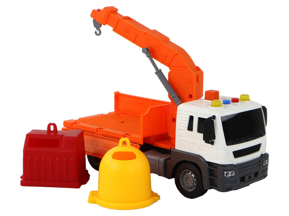 Camião do lixo com grua de fricção laranja 1:16