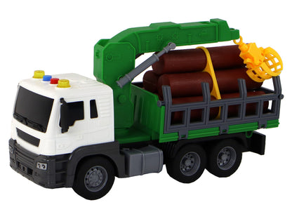 Camião com grua de fricção verde com madeira 1:16