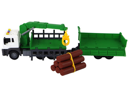 Camião com grua de fricção verde com madeira 1:16