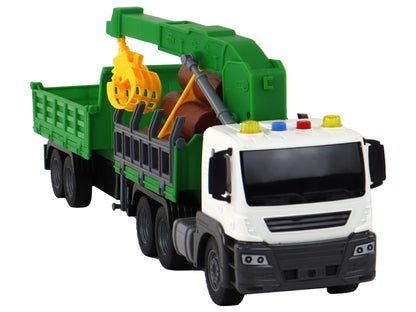Camião com grua de fricção verde com madeira 1:16