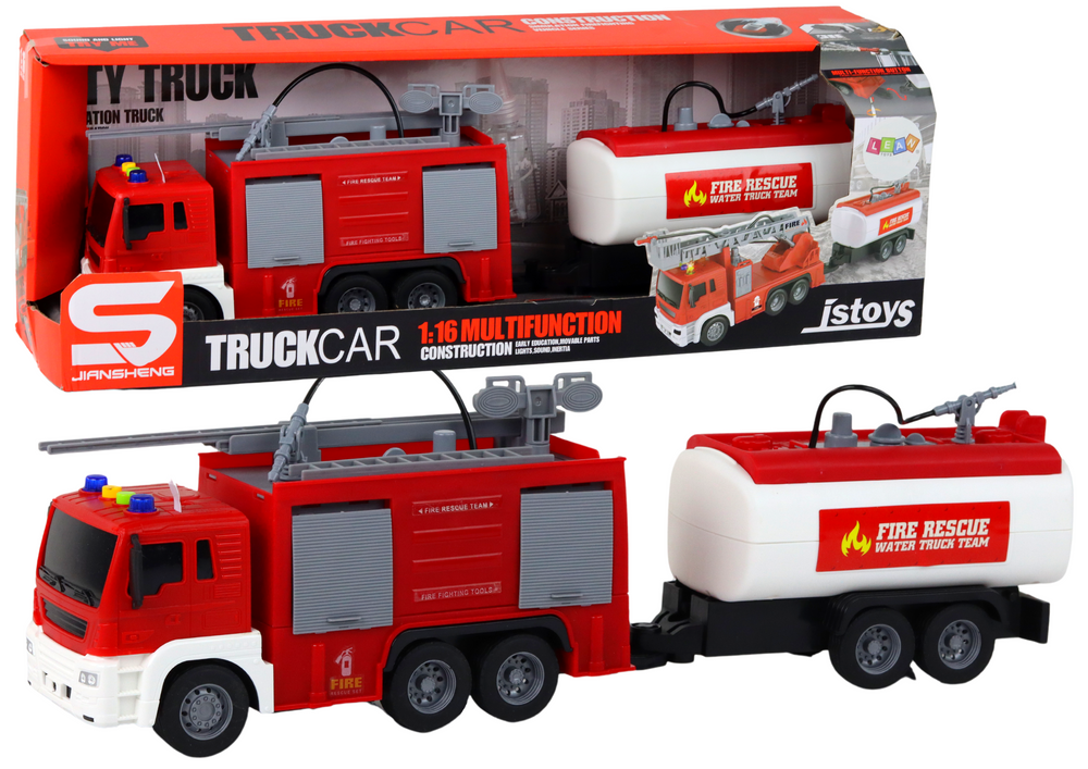 Camião de Bombeiros com Reboque Luzes e Sons 1:16