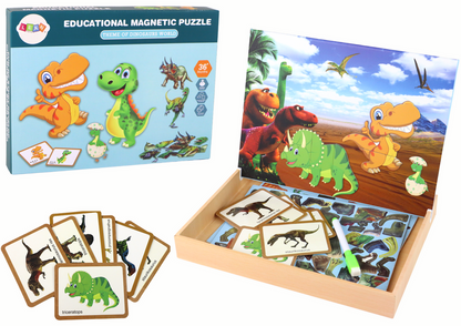 Conjunto de Puzzles Magnéticos Educativos com Dinossauros