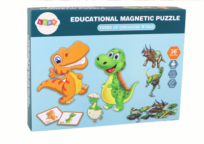 Conjunto de Puzzles Magnéticos Educativos com Dinossauros