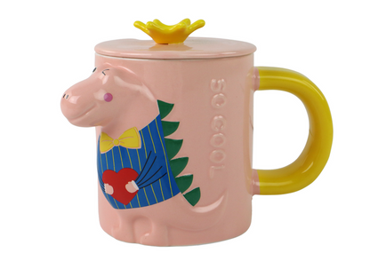 Caneca Infusora Dinossauro Rosa 400ml