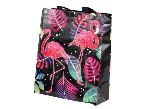 Saco de Presente Flamingos Preto 30,5x24,5x10cm