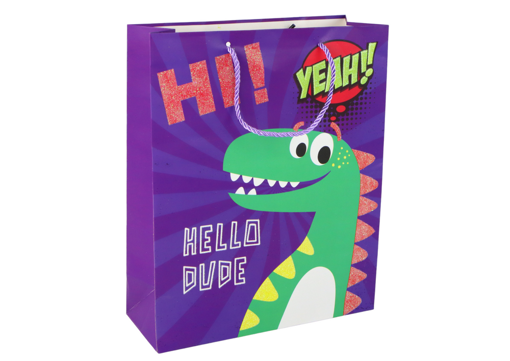 Saco de Papel de Presente Dinossauro Roxo 32x26x10cm