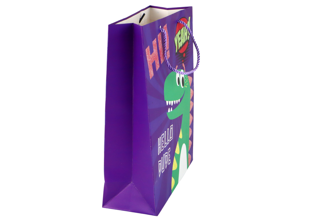 Saco de Papel de Presente Dinossauro Roxo 32x26x10cm