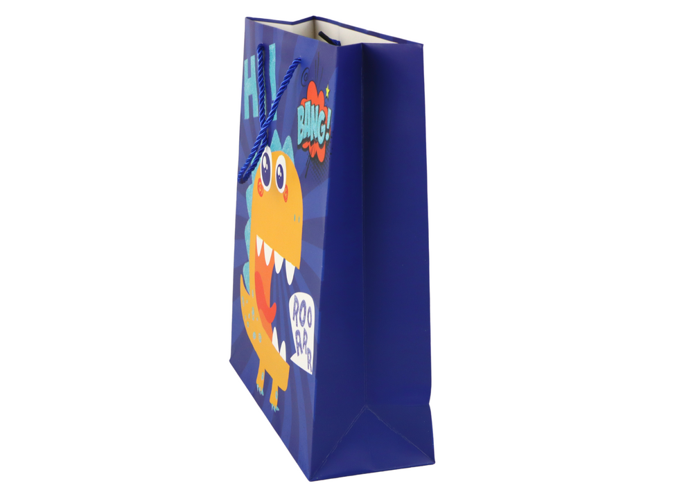 Saco de Papel de Presente Dinossauro Azul 41,5x30x12cm