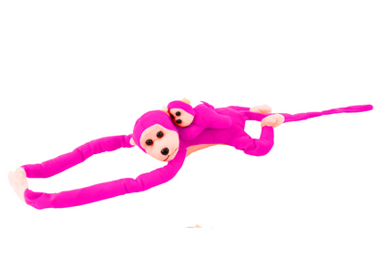 Macaco Peluche com Bebé Rosa Escuro com Som 70cm