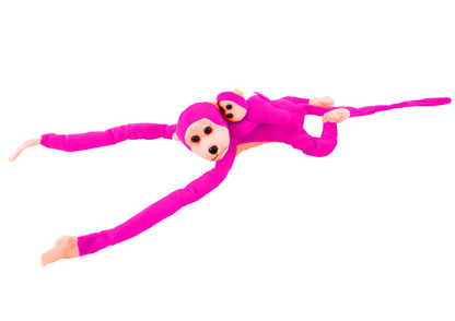Macaco Peluche com Bebé Rosa Escuro com Som 70cm