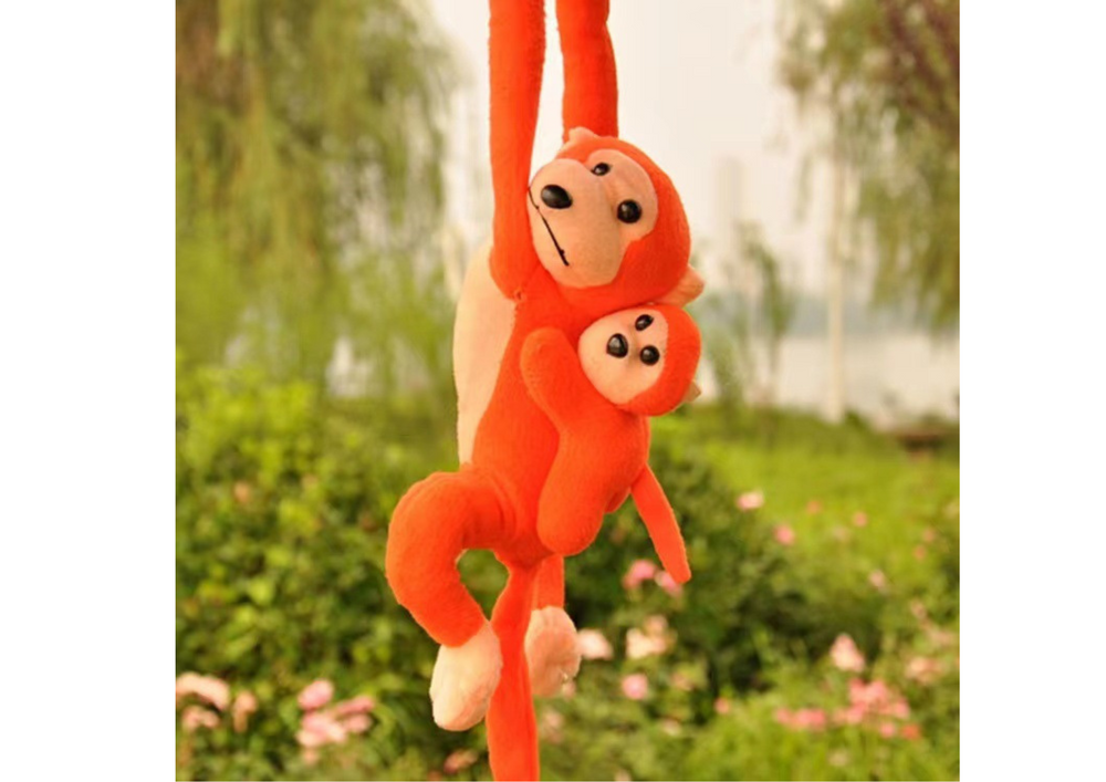 Macaco Peluche com Bebé Laranja com Som 70cm
