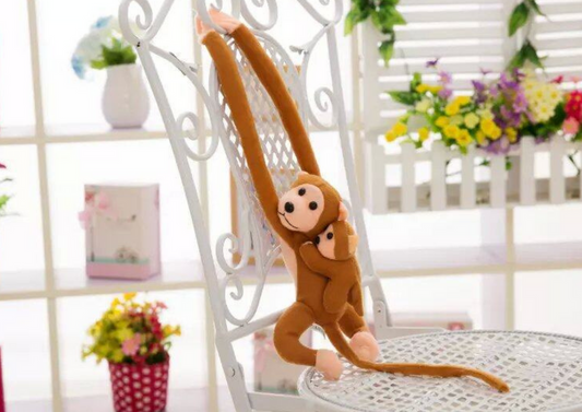 Macaco Peluche com Bebé Castanho Escuro 70cm