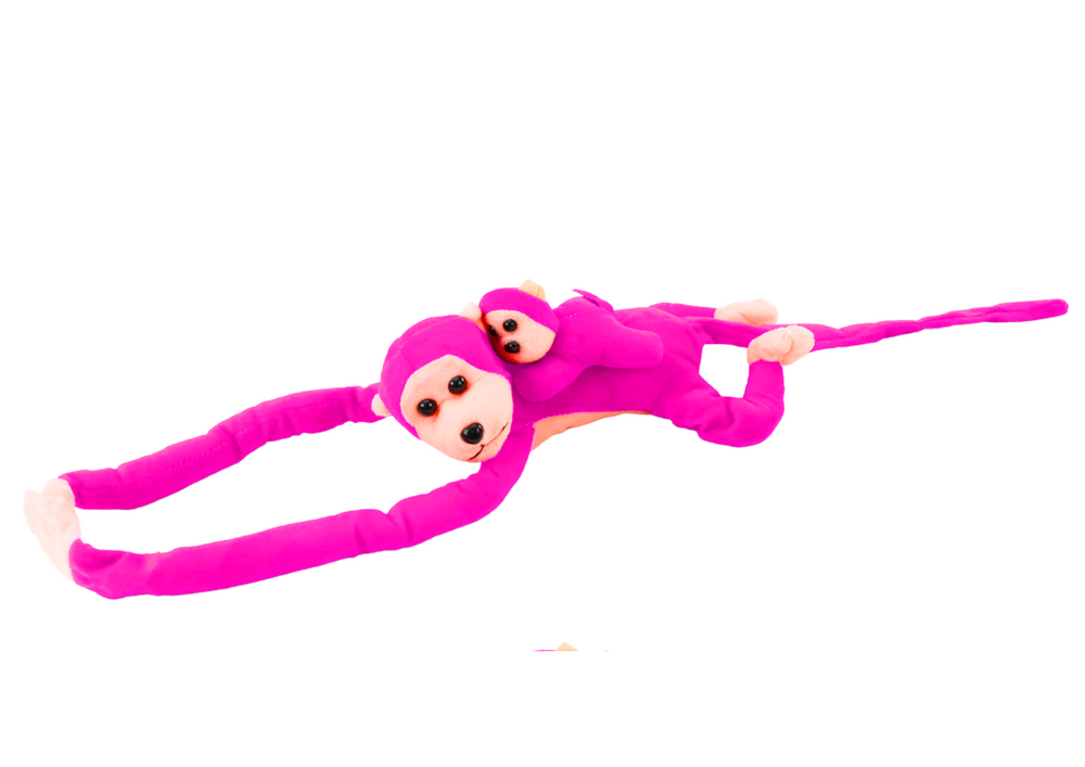 Macaco Peluche com Bebé Rosa Escuro 90cm