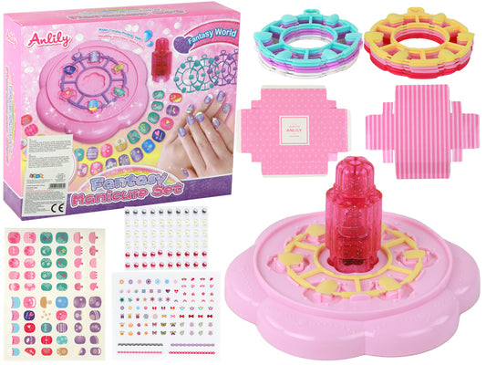 Conjunto de Unhas Rosa com Tips Autocolantes e Diamantes