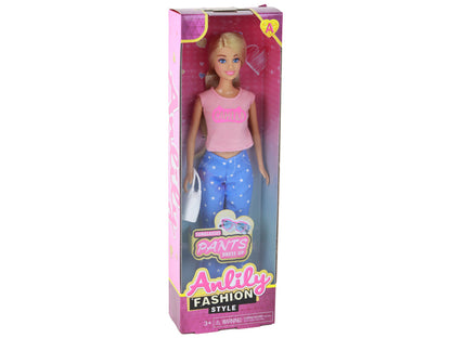 Boneca Anlily Cabelo Loiro Comprido com Mala Óculos e Blusa Rosa