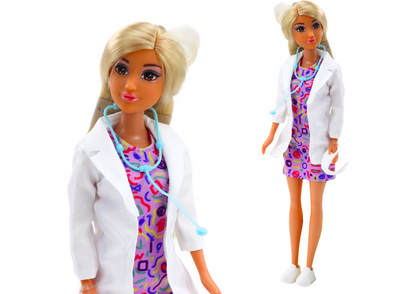 Boneca Anlily 4 em 1 Médica Cabeleireira Cozinheira com Animais Roupa e Acessórios