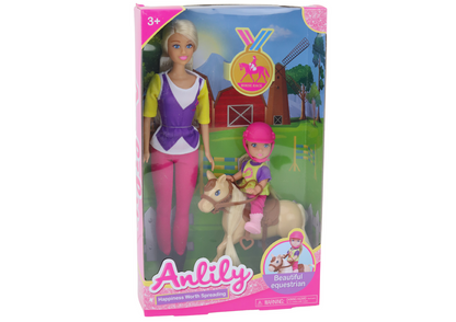 Conjunto Boneca Anlily com Criança e Pónei Quinta Equestre