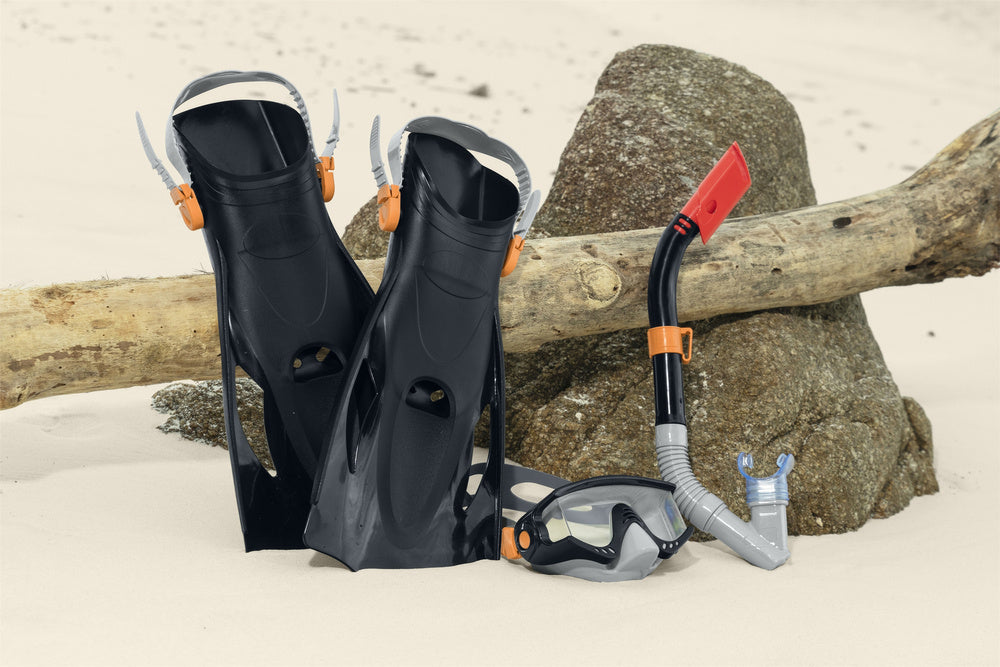 Conjunto de Mergulho Máscara Snorkel e Barbatanas Preto Bestway 25020