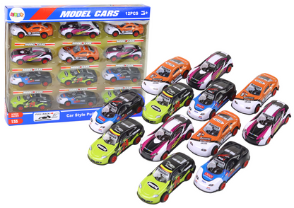 Conjunto de Carros Desportivos com Fricção 1:55 12 Peças Coloridas