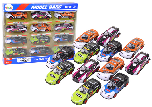 Conjunto de Carros Desportivos com Fricção 1:55 12 Peças Coloridas