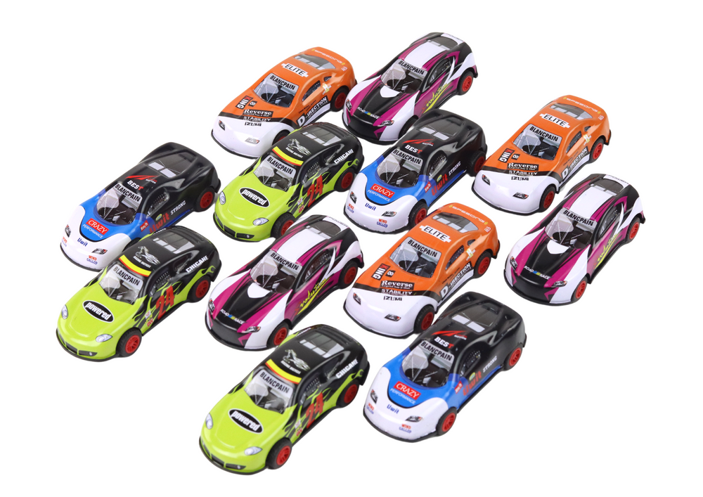 Conjunto de Carros Desportivos com Fricção 1:55 12 Peças Coloridas