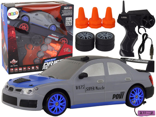 Carro Desportivo RC 1:24 Cinzento com Rodas Substituíveis