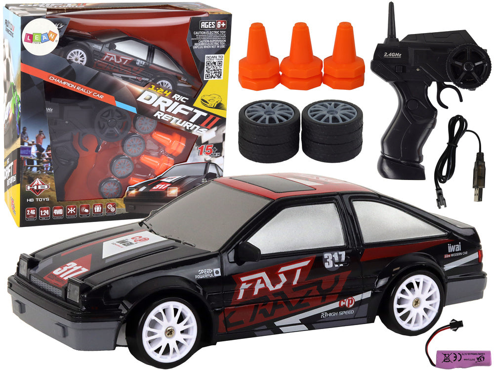 Carro Desportivo RC 1:24 Preto com Rodas Substituíveis