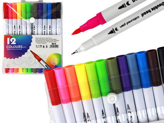 Conjunto de 12 marcadores dupla face cores variadas com organizador