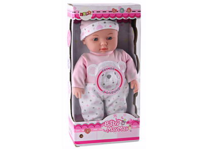 Boneca bebé com pijama rosa chapéu ursinho e som
