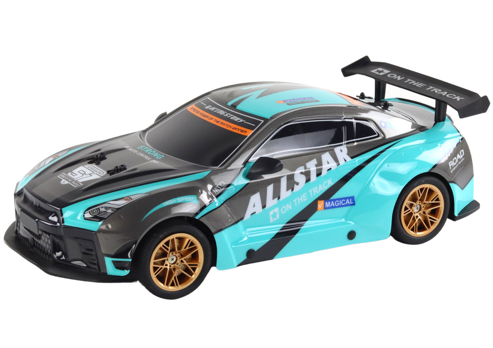 Carro desportivo RC grande 1:10 turquesa e preto