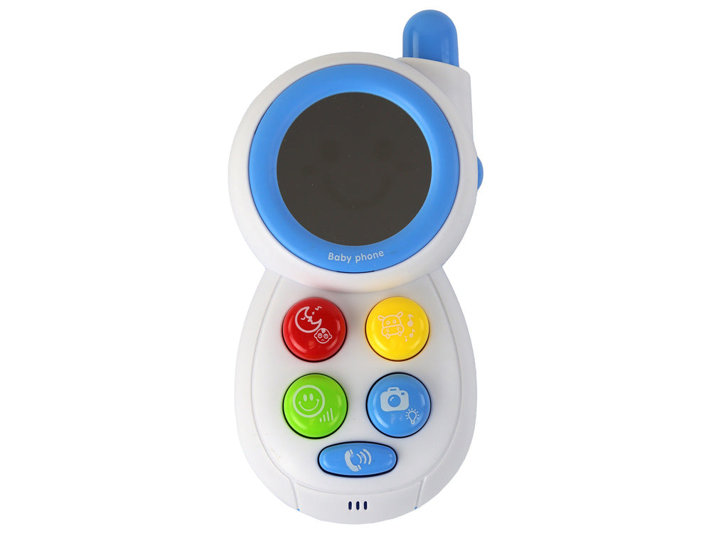 Telefone infantil interativo azul com luzes sons e espelho