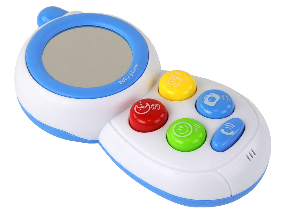Telefone infantil interativo azul com luzes sons e espelho