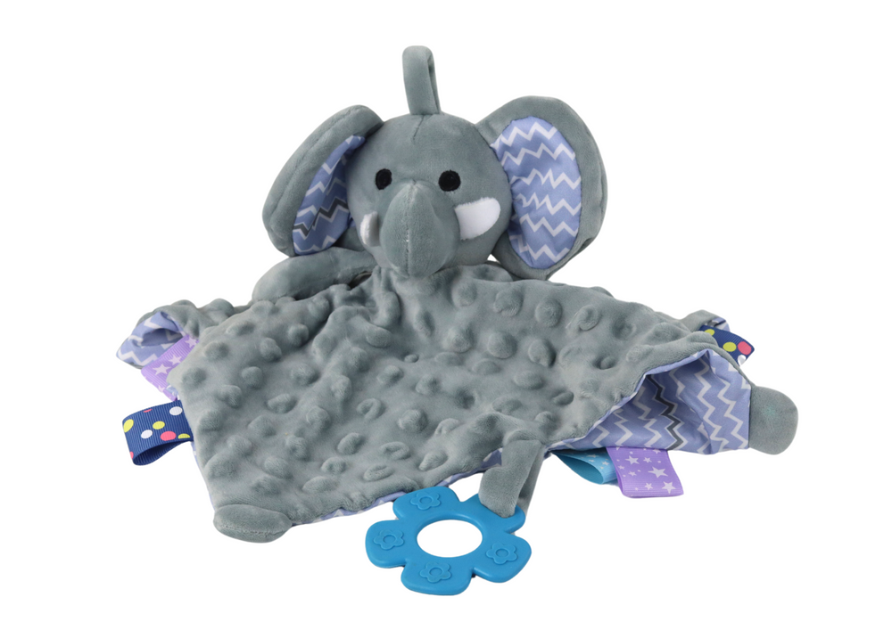 Peluche elefante com manta mordedor e chocalho