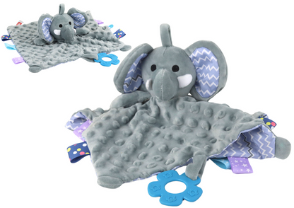 Peluche elefante com manta mordedor e chocalho