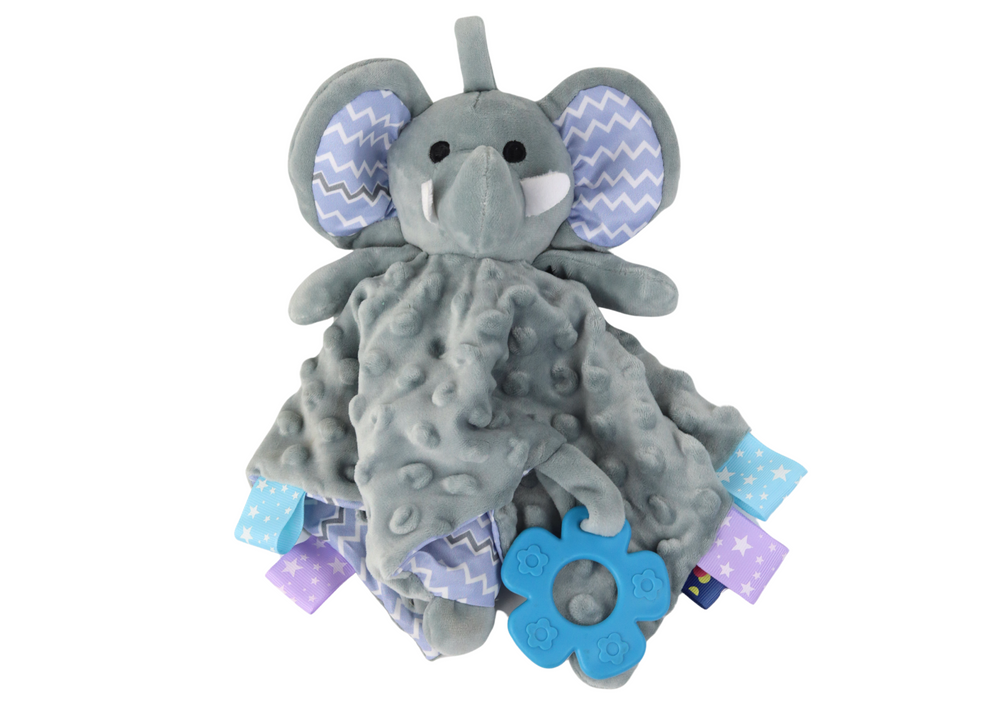 Peluche elefante com manta mordedor e chocalho