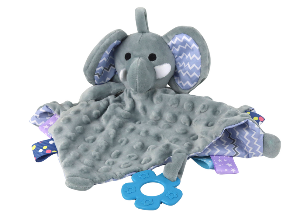 Peluche elefante com manta mordedor e chocalho